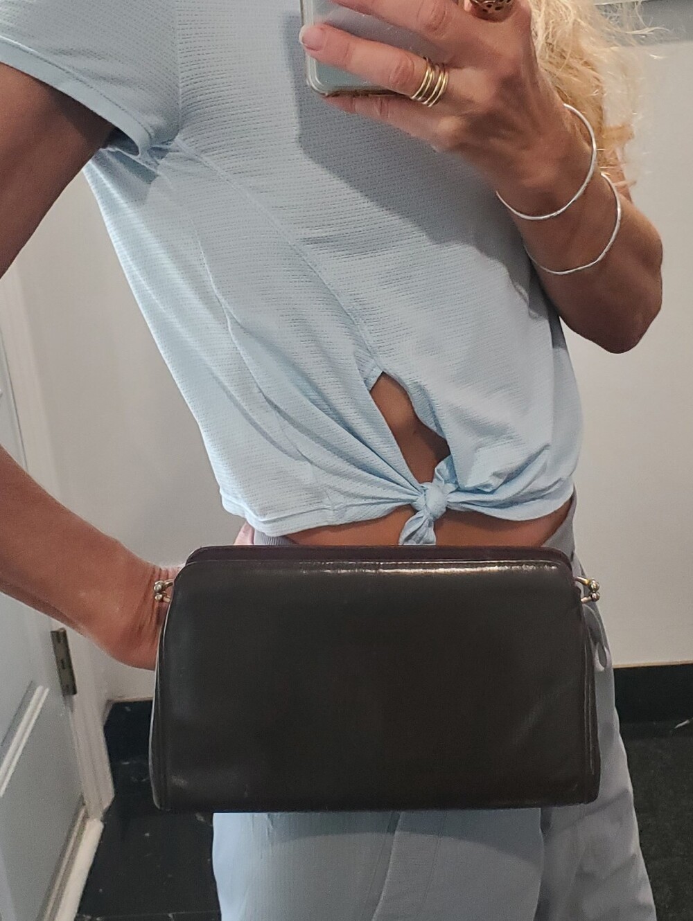 Vintage Double Kiss Clasp Leather Belt Bag Fanny Pack Clutch Wallet